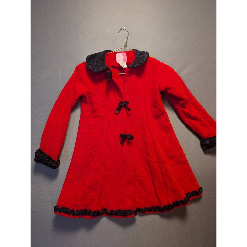 Good Lad Coat Girls 6X Red Fleece Black Velvet Collar Bow Closures Ruffled Trim